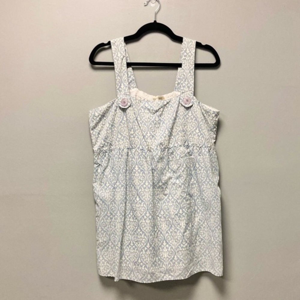 Y2K Maurices Blue White Damask Babydoll Dress‎ XL Smocked Back Sleeveless 2000s